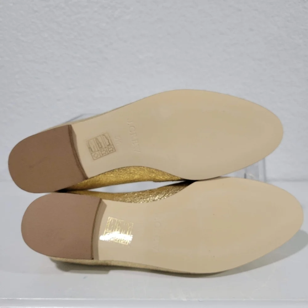 J Crew Academy Loafers Metallic Leather Gold Size 5.5 New
